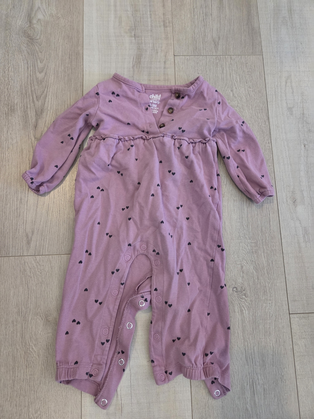 Carter's Mauve Heart-Print Long-Sleeve Footie